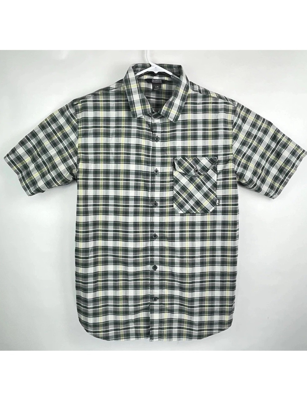 Outdoor Research Shirt Mens Large Green Plaid Cotton Blend Porter Short Sleeve